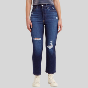 Levi’s Ribcage Straight Ankle Jeans Size 25 Button Fly High Rise Destructed EUC